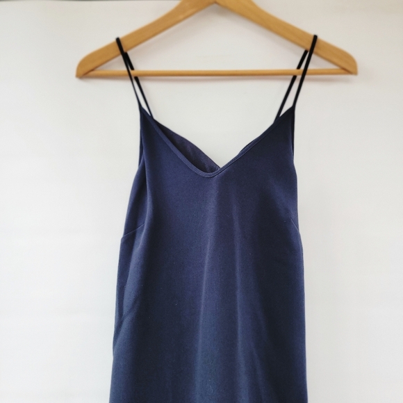 La Perla Dress Size 46 Navy Blue Sheath Column Criss Cross Back Minimalist - Picture 6 of 16